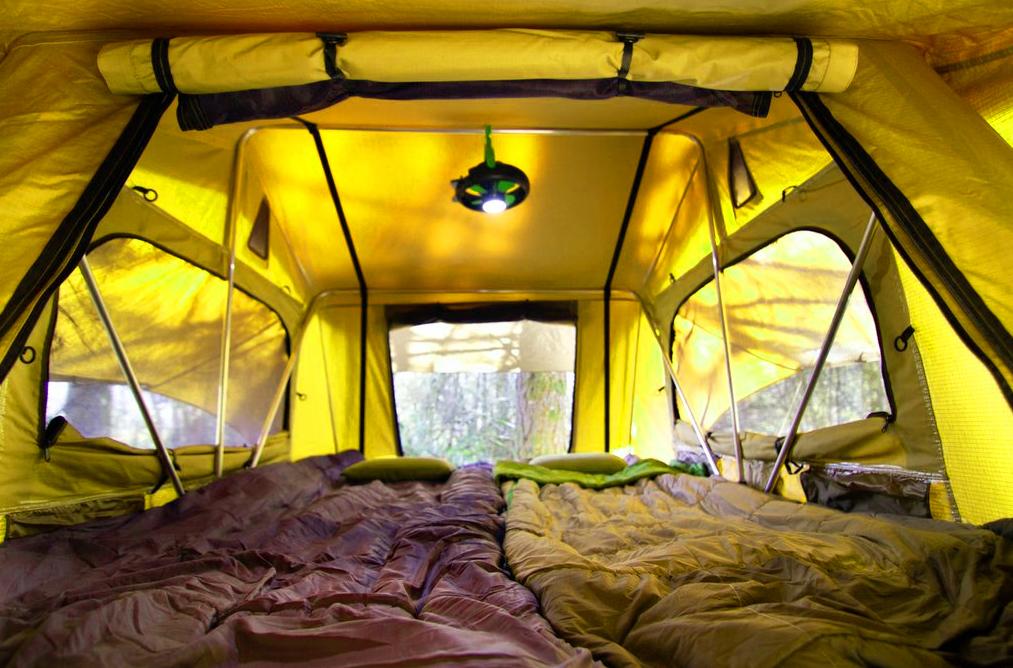sleeping bag in rooftop tent